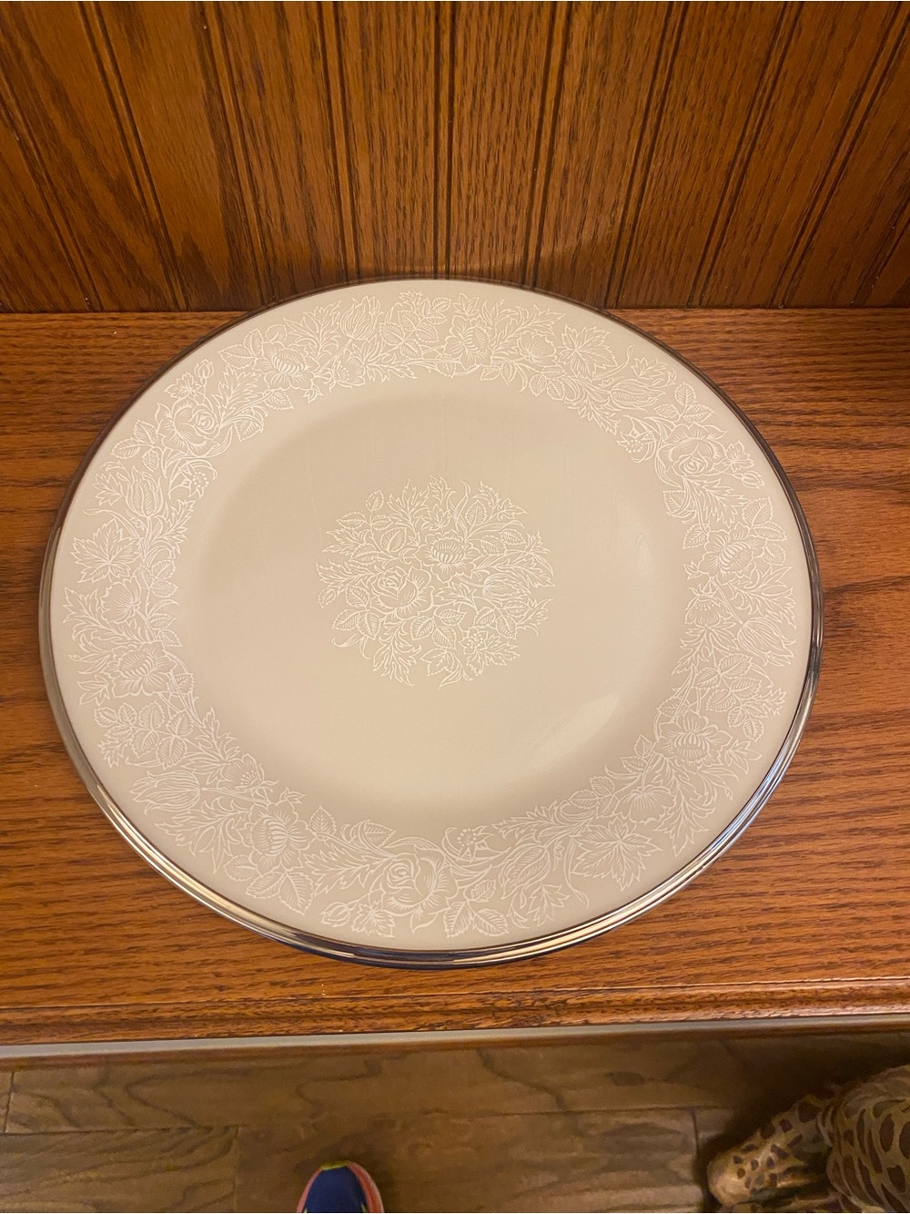 Lenox White Dinner Plate with Silver Rim and Floral Lace Motif set of 8